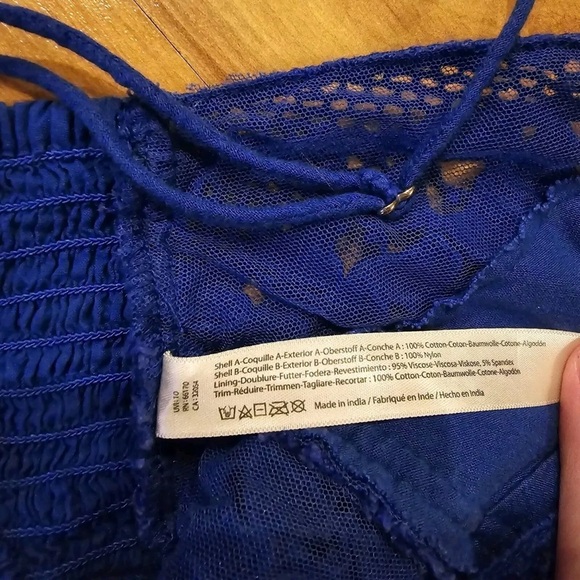 Free People Bralette Womens Small Blue Embroidered Lace Floral Smocked - Picture 5 of 7